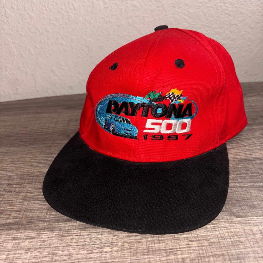 Vintage 1997 Daytona 500 Racing Hat KC Caps Red Black NASCAR Cap